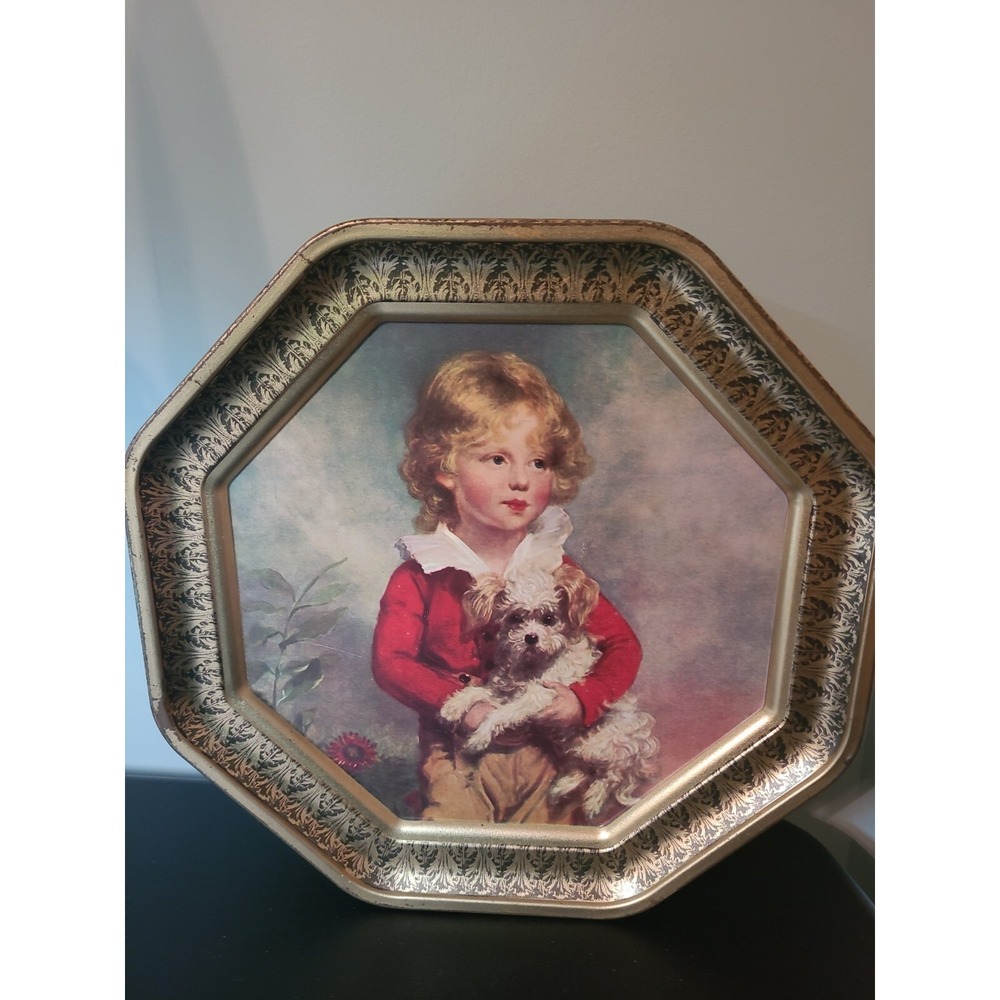 Vintage Octagonal 2 Sided Tin. Master Simpson & Miss Willoughby by George Romney